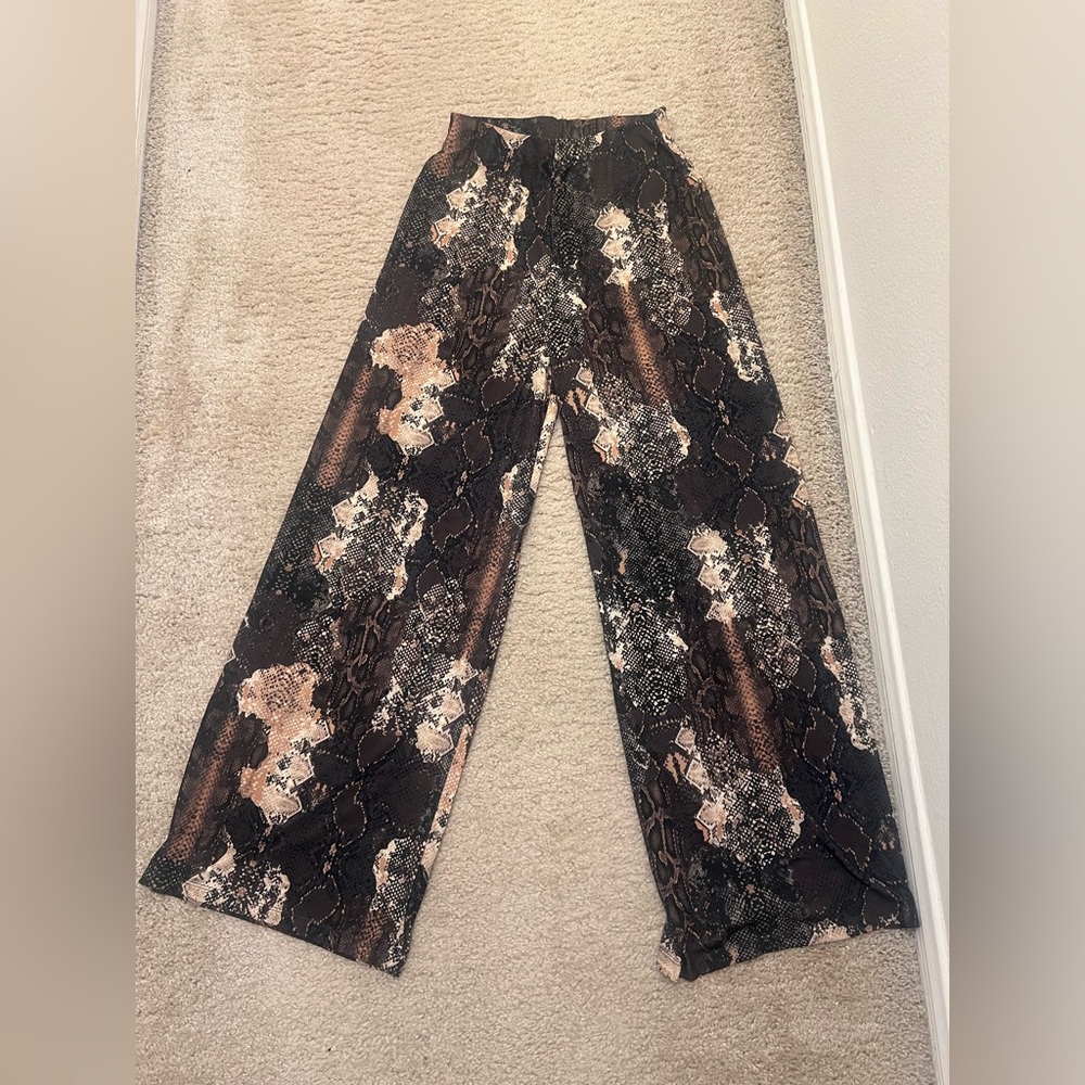 Zara Snake Print Trousers in Black and Brown